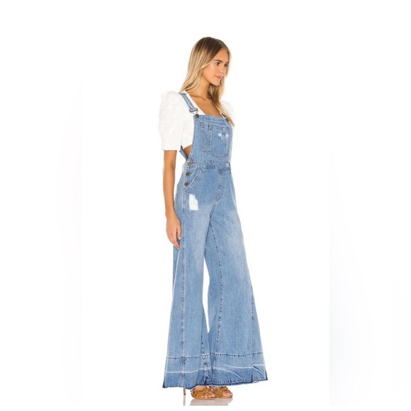 Show Me Your Mumu San Fran Overalls Medium Carolina Blue Flared Festival Boho - Picture 3 of 12